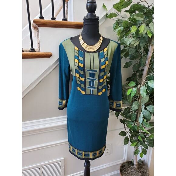 Max Studio Women's Blue Rayon Round Neck Long Sleeve Knee Length Dress Size S - Picture 12 of 12
